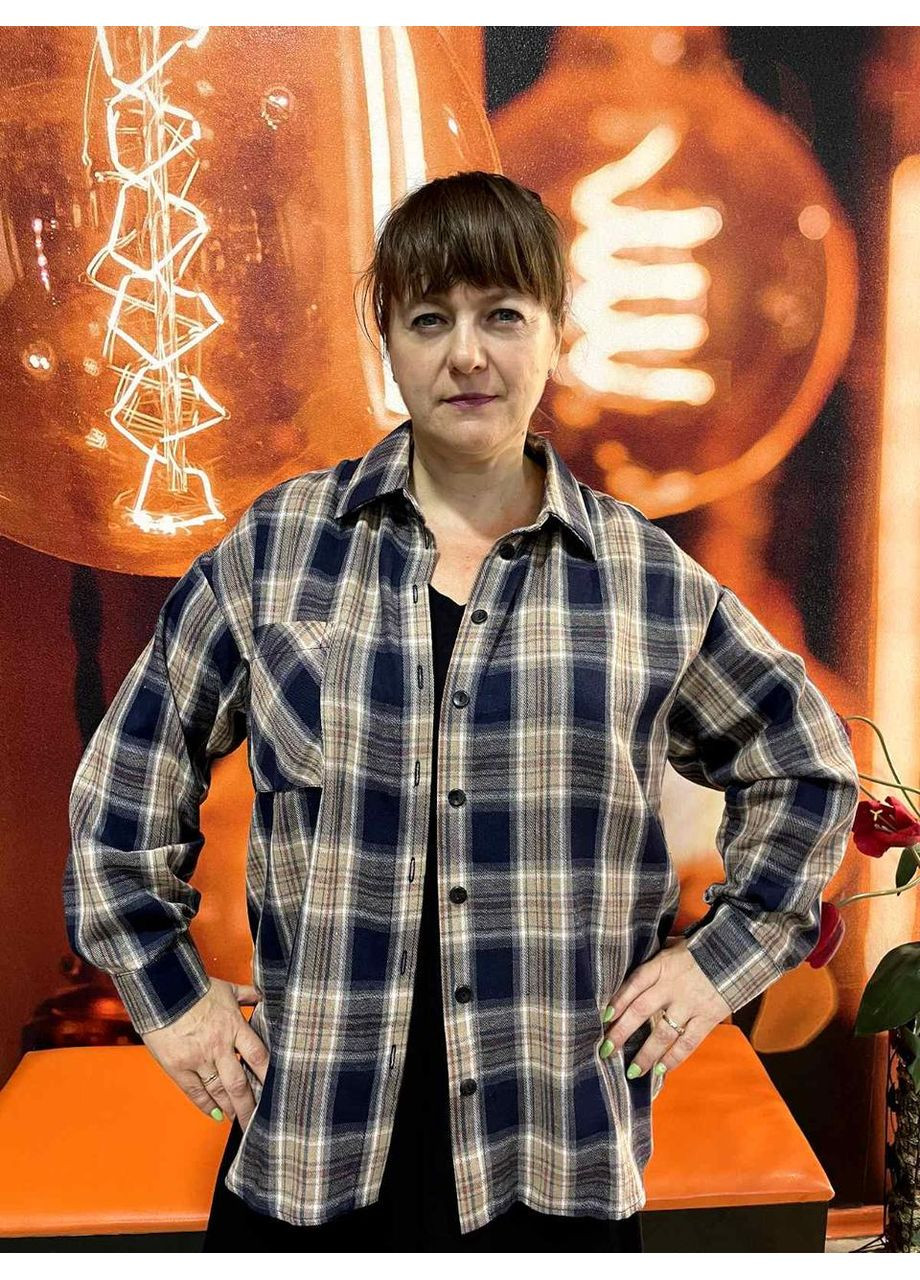 Синіти сорочка жіноча бавовна клітинка довгий рукав 46/48 темно-синя AKSAN