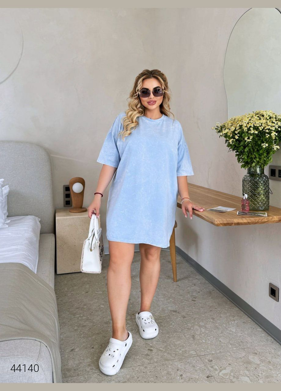 Голубое повседневный платье с вываренным эффектом Liton
