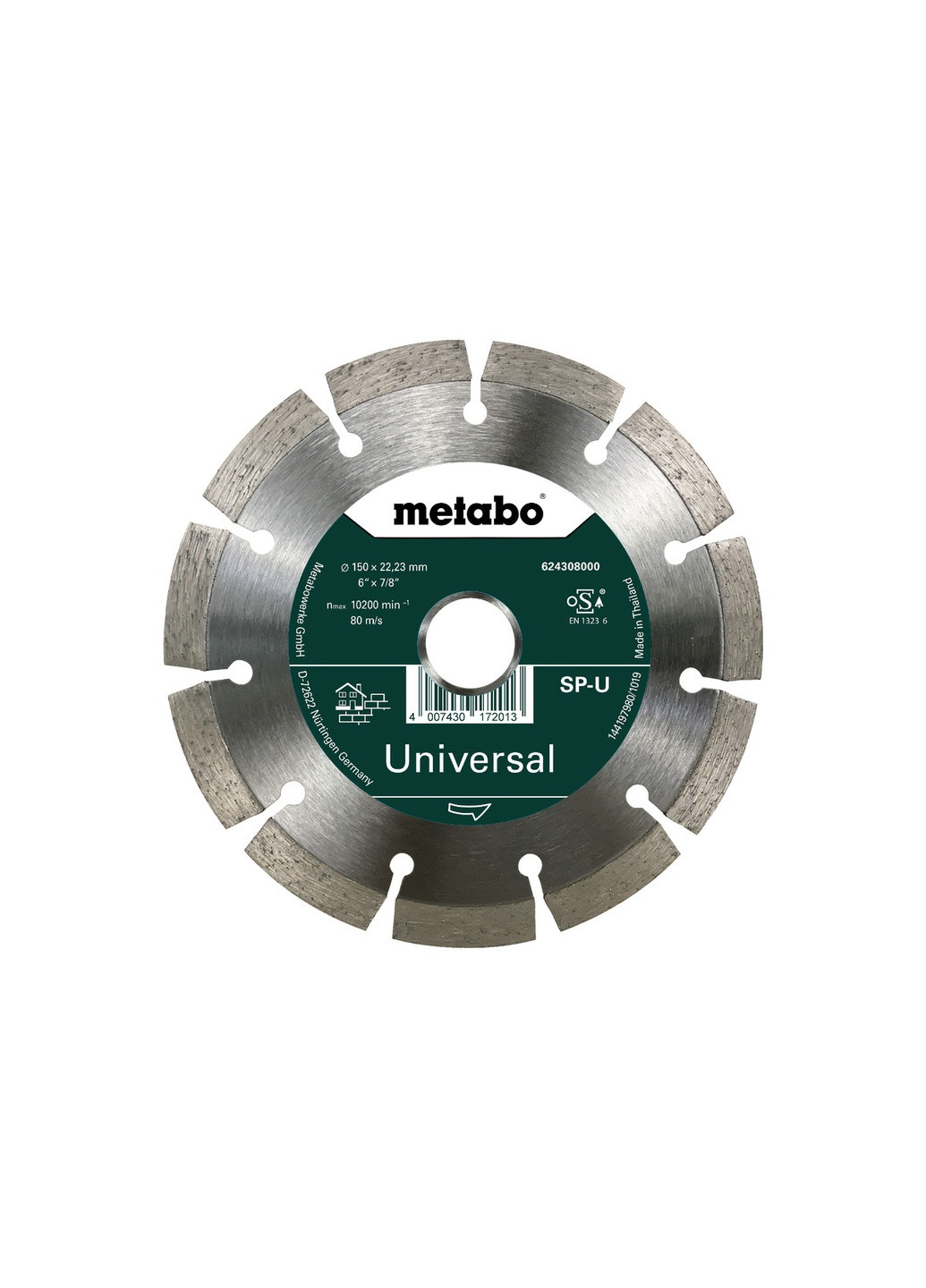 Алмазный отрезной диск SPU 150x22,23 универсальный, сегментный (Картон) 624308000 (8329) Metabo (267819278)