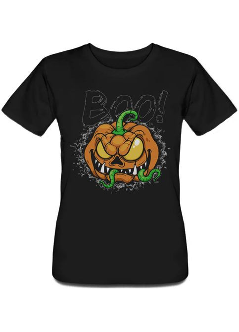 Черная летняя женская футболка halloween - boo! (чёрная) Fat Cat