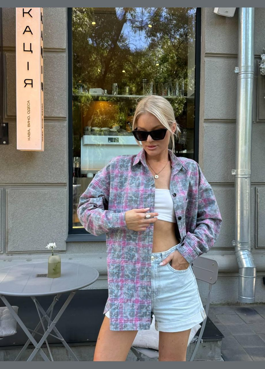 Серая кэжуал рубашка в клетку JUGO с длинным рукавом