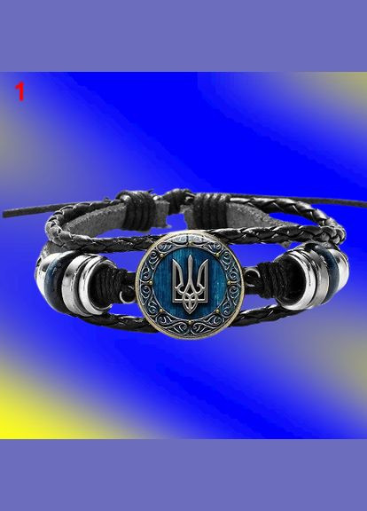Плетений ручний браслет з екошкіри в стилі панк зі скляним кабашоном гербом України No Brand (292260476)