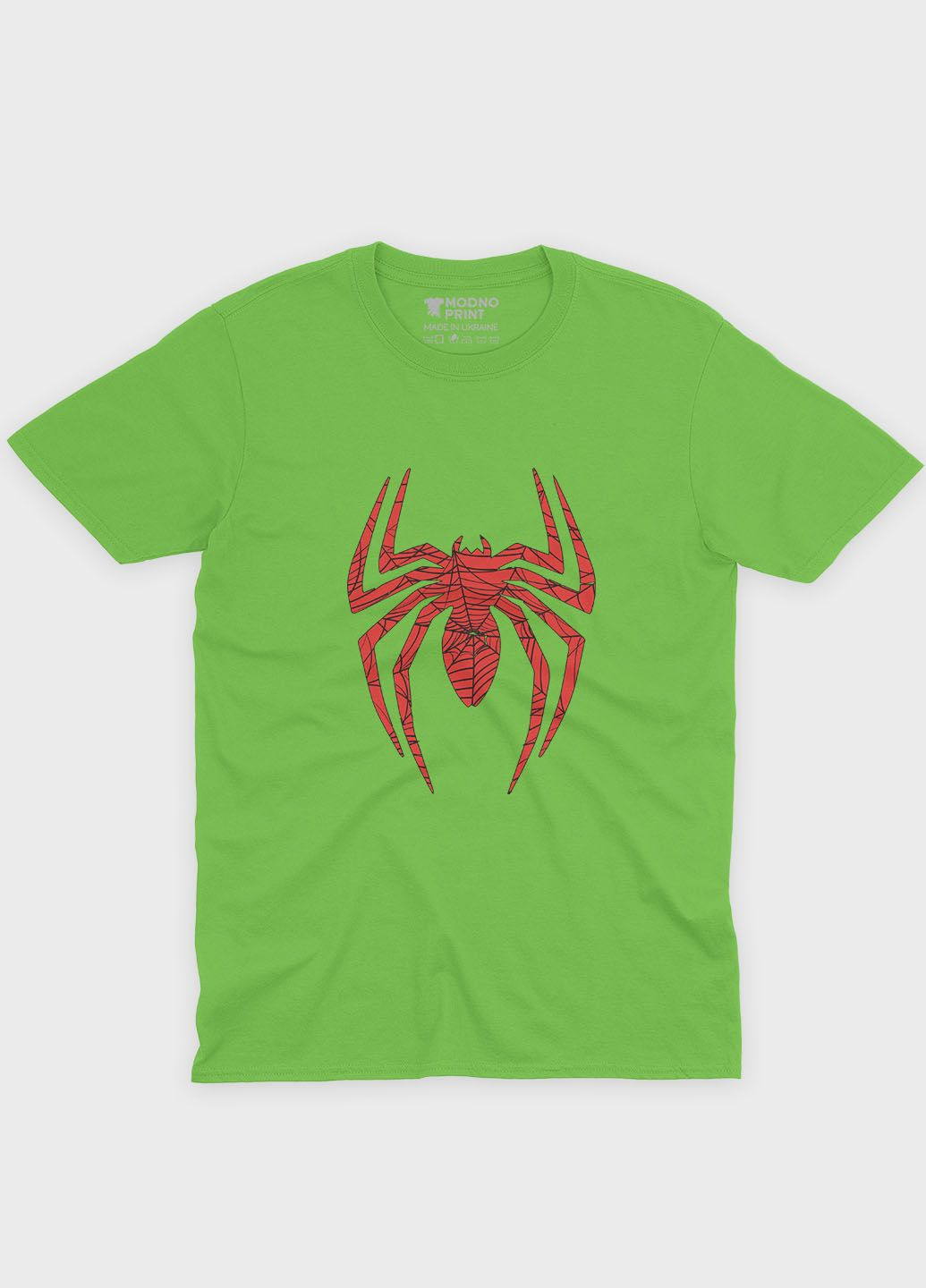 Салатова демісезонна футболка для хлопчика з принтом супергероя - людина-павук (ts001-1-kiw-006-014-029-b) Modno