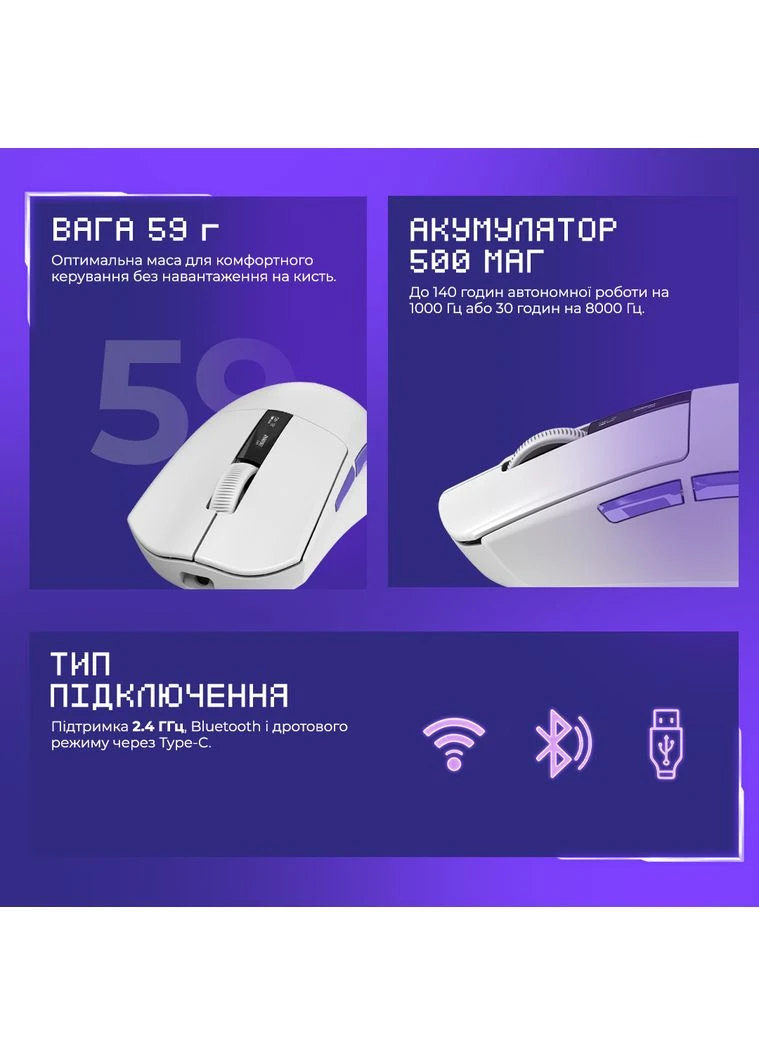 Мышь игровая Jester 8K Bluetooth/Wireless Black Proove (360414388)