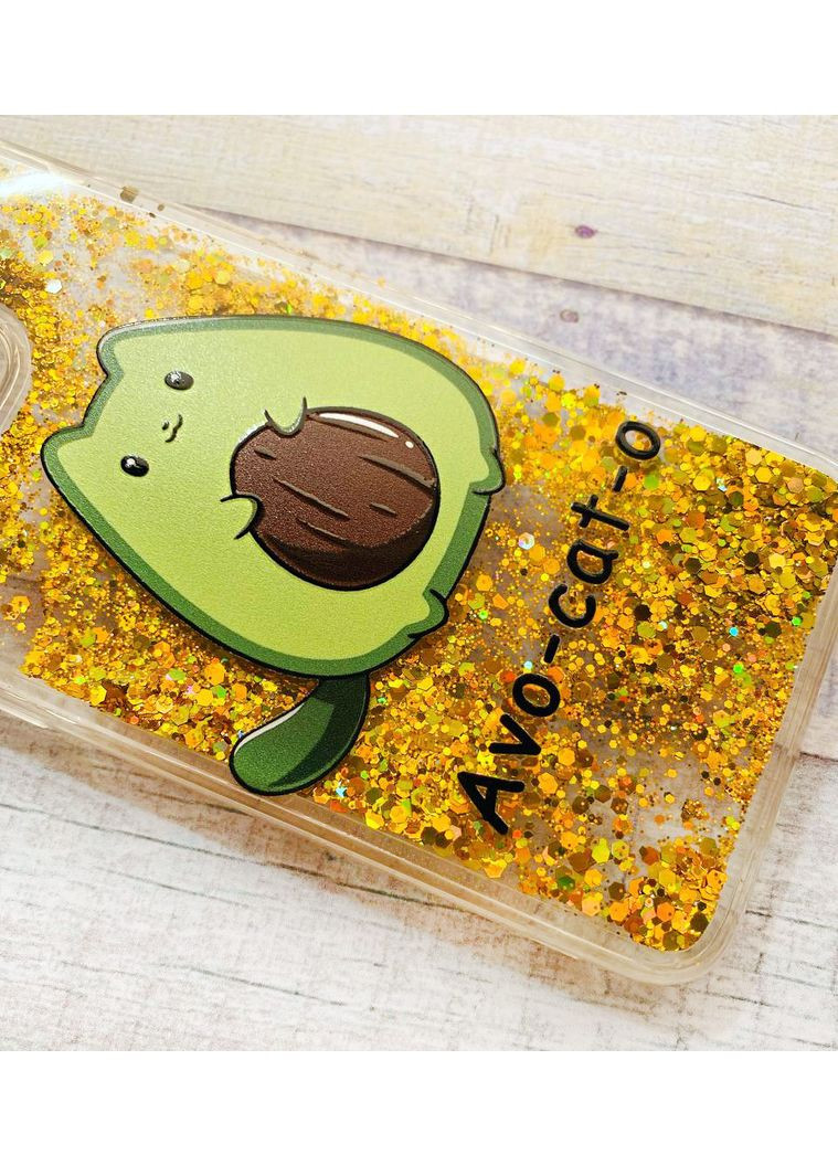 Чехол с плавающими блестками на Samsung Galaxy A25 (A256) Золотой Котик Авокадо (принт 306) CASE CONTROL (360682475)
