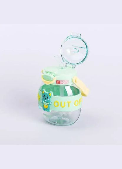 Пляшка для води дитяча з трубочкою 580 мл з ручкою та ремінцем Зелена HP-14-37GR Yiwu (326177836)