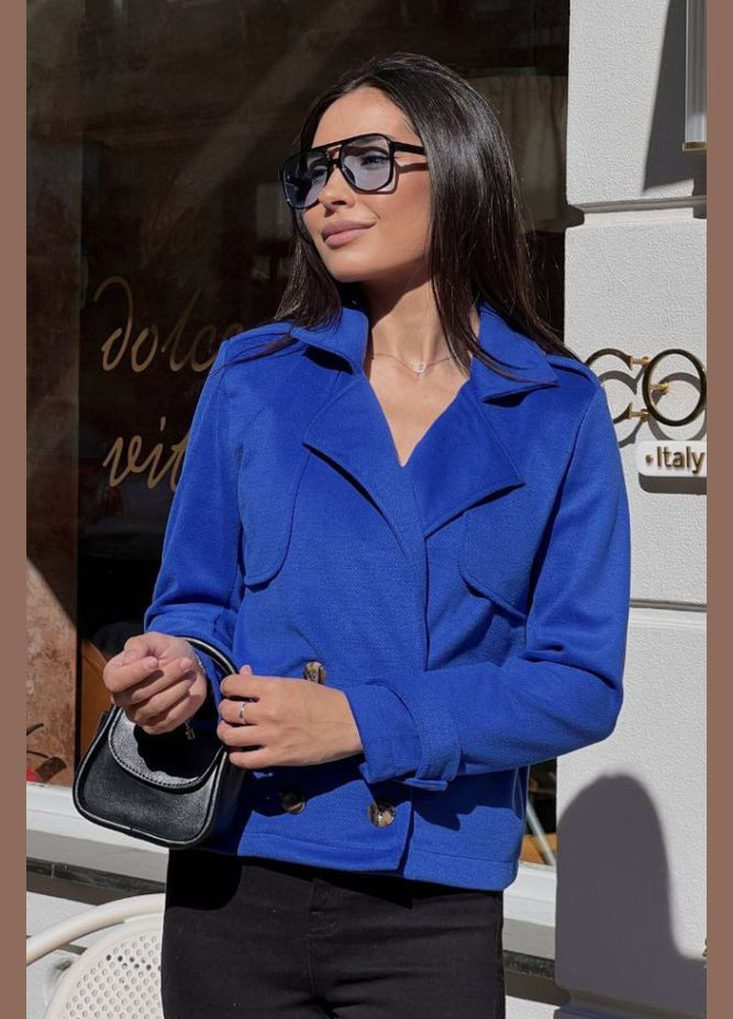 Синяя демисезонная пиджак женский кашемировый синего цвета Let's Shop