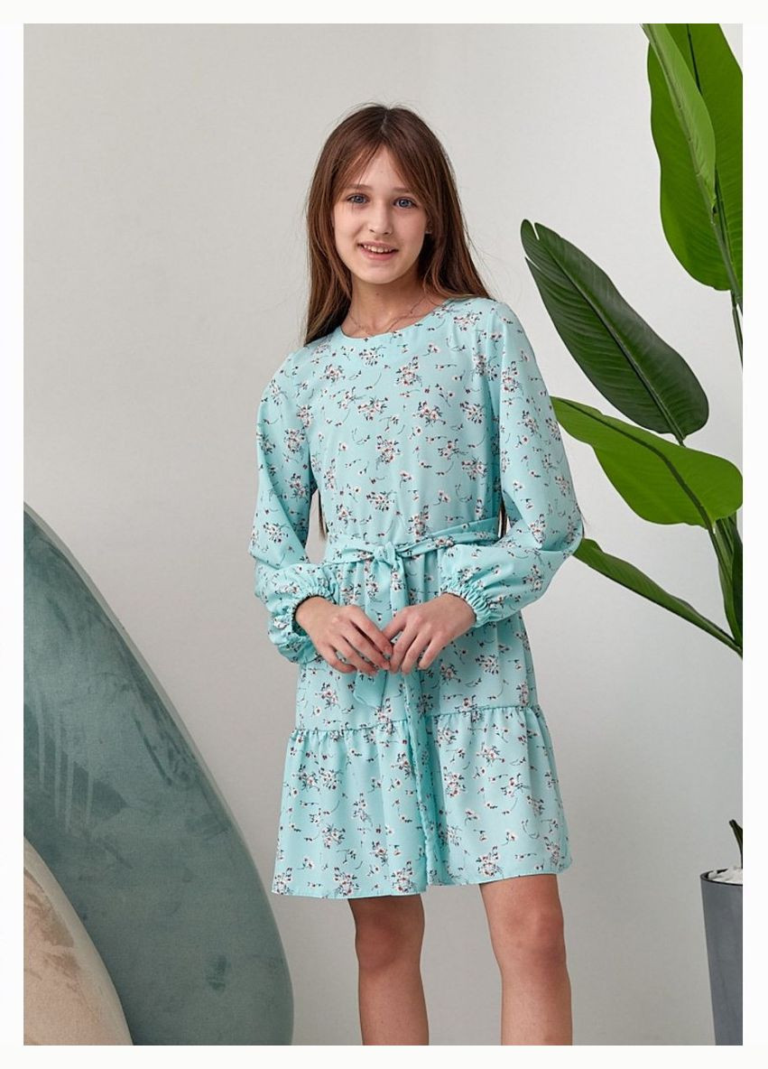 Бирюзовое платье с длинным рукавом для девочки бирюзовый 127066 No Brand (284118864)