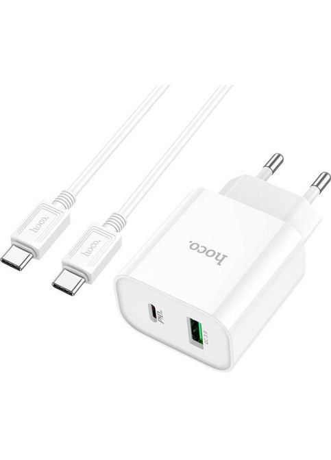 Мережевий зарядний пристрій C80A Plus Rapido PD20W+QC3.0 Charger Set Type-C to Type-C White (6931474779908) Hoco (333653735)