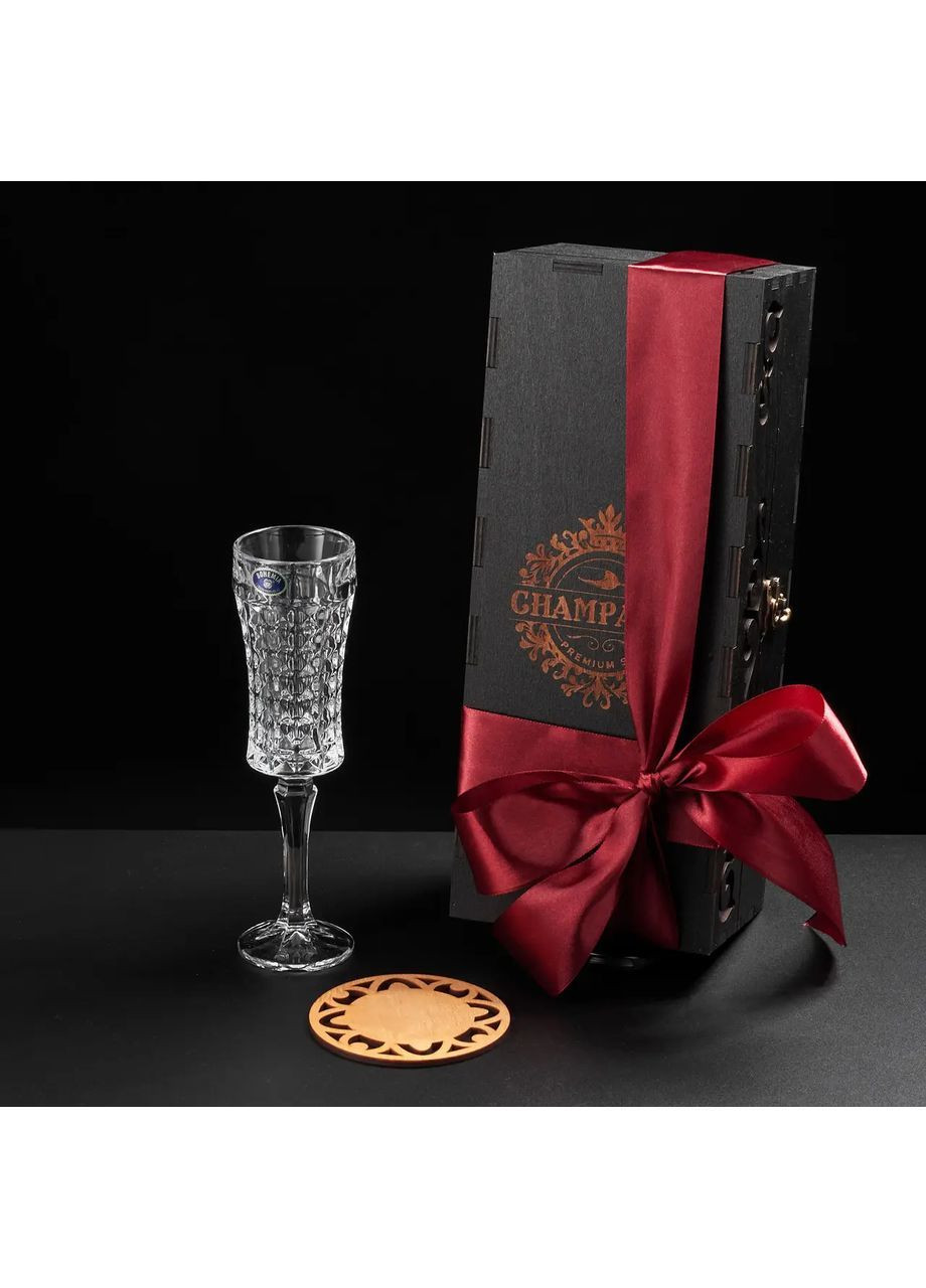 Набор для шампанского хрусталь 1 шт Bohemia Diamond 120 мл в деревянной коробке Handmade C12 (364488181)