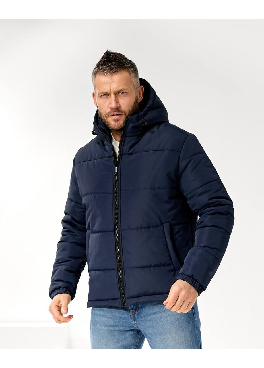 Синя чоловіча зимова куртка з капюшоном та синтепоном — заміри в описі Vione