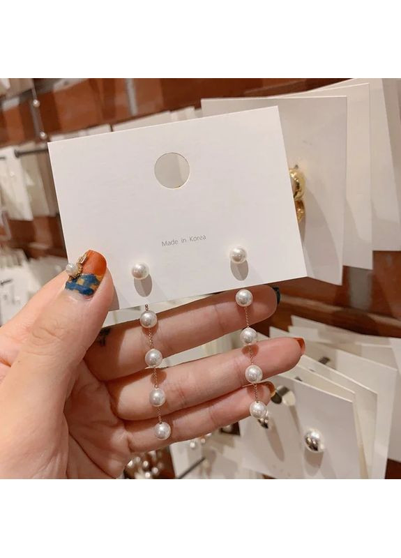 Сережки з перлинами перлові довгі перли висячі з білими перлами No Brand (343051599)