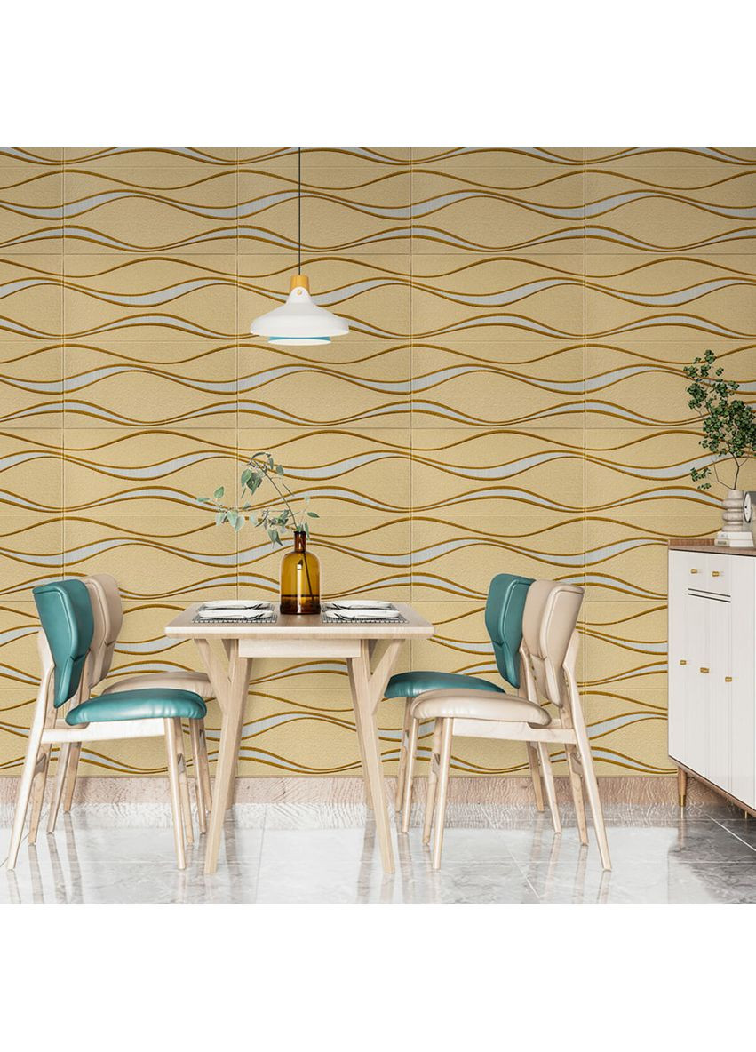 Самоклеюча 3D панельі 700x700x5мм золоті хвилі (194) SW-00000766 Sticker Wall (362115526)