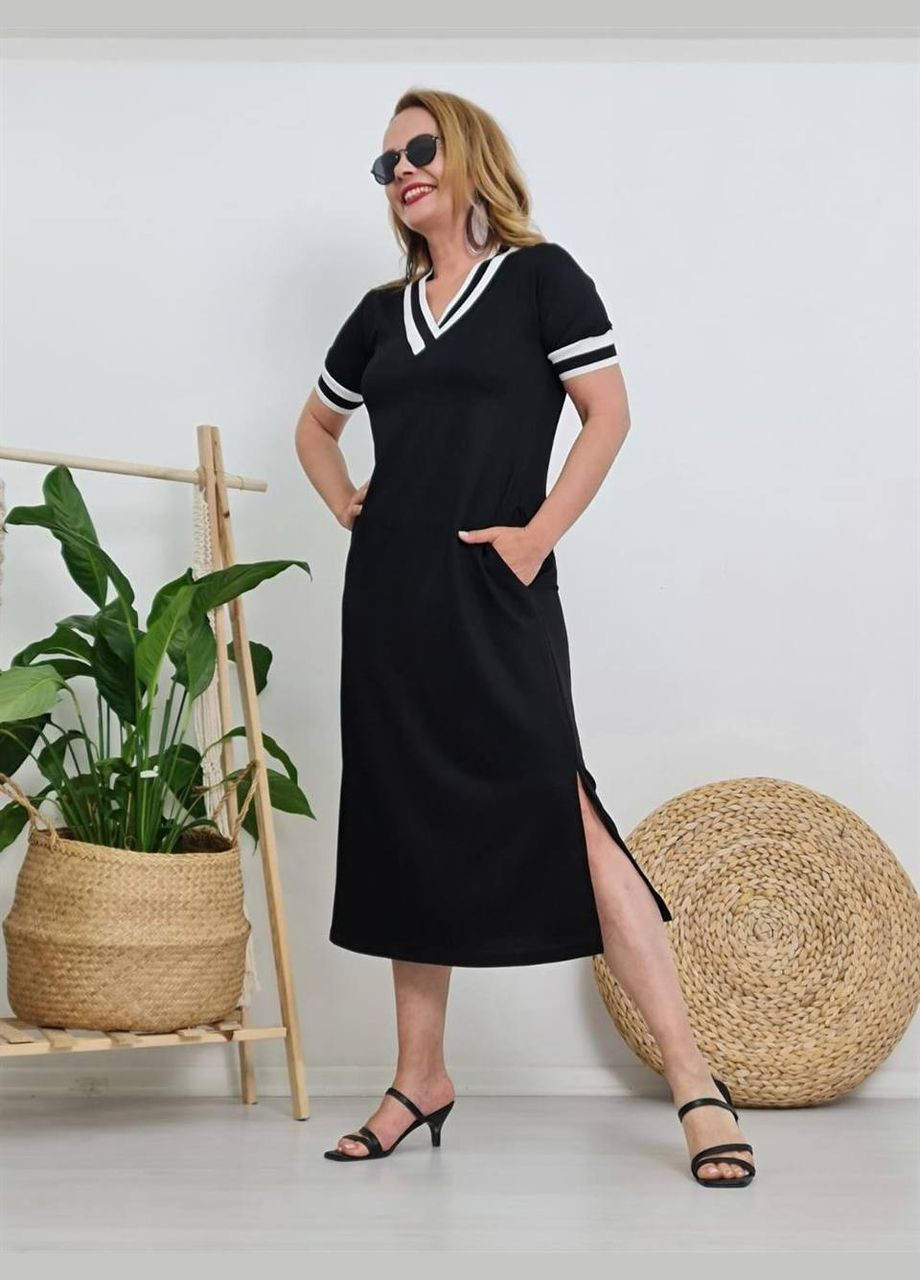 Черное женское платье миди цвет черный New Trend