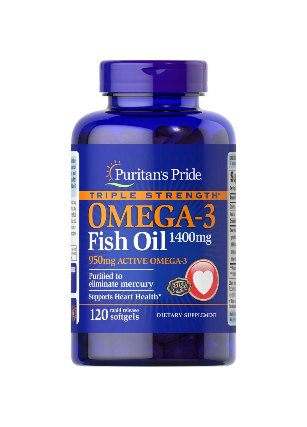 Жирные кислоты Triple Strength Omega 3 Fish Oil 1400 mg, 120 капсул Puritans Pride (293419443)