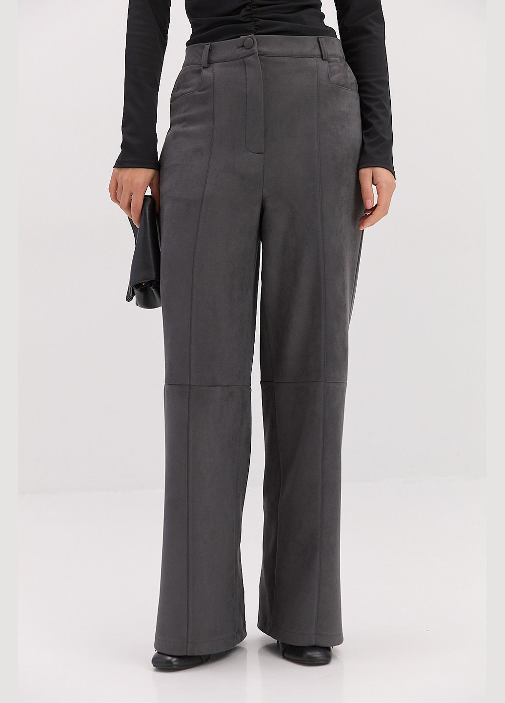 Замшевые женские брюки черные с декоративными швами Arjen (314901625)