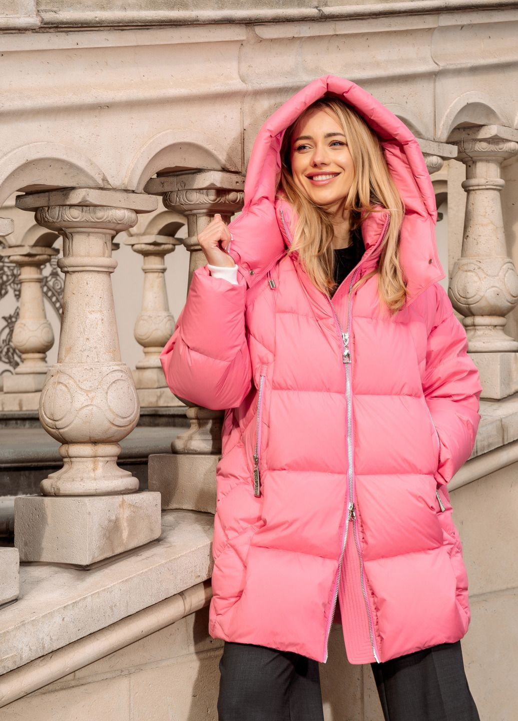 Розовый зимний Пуховик аляска Clasna