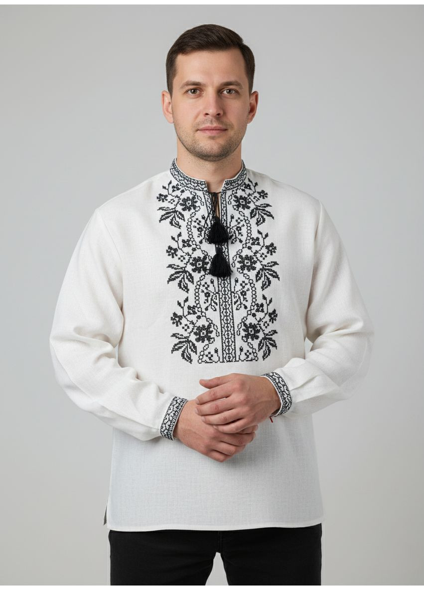 Бежева бежева лляна чоловіча вишиванка модерн НоКо візерунок орнамент пряма, вільна льон (370269941)