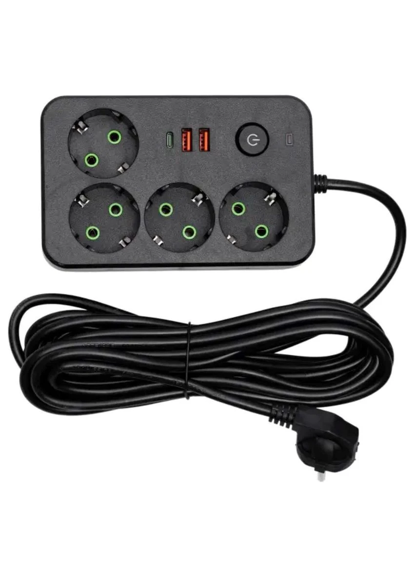 Сетевой фильтр-удлинитель 4 розетки 2xUSB-A 1xUSB-C 5м черный HP-5-48 Yiwu (388646526)