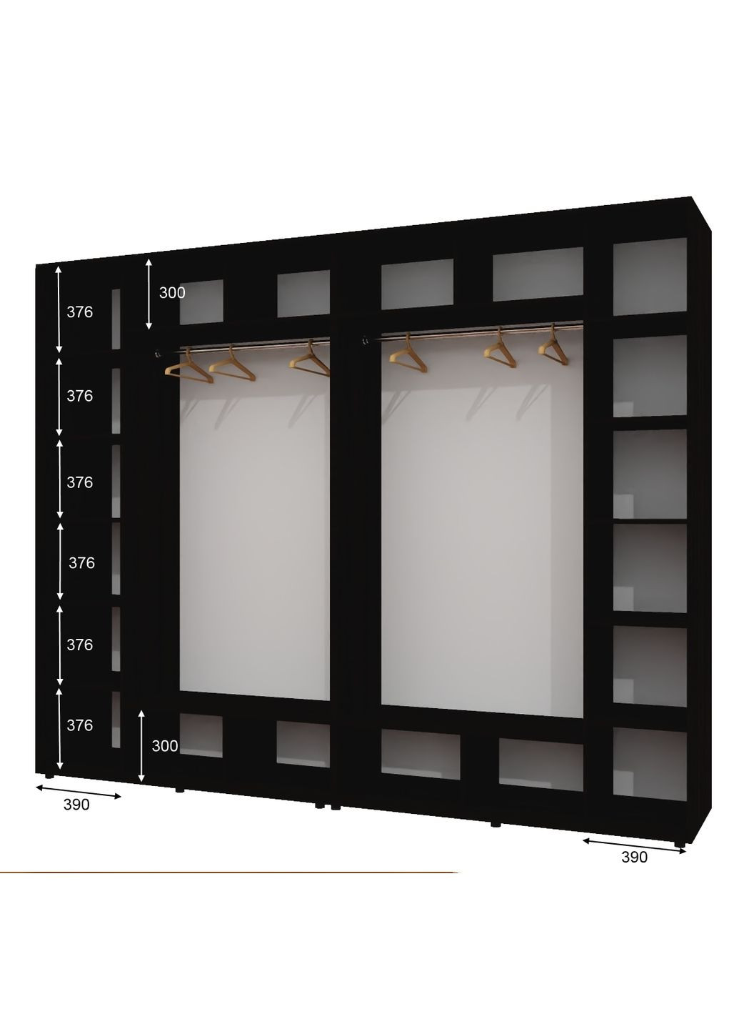 Шафа-купе чотиридверна 300*60*230 см Антрацит 4 двері ДСП + Дзеркало + Дзеркало + ДСП ШК-02 Алекса (360463965)