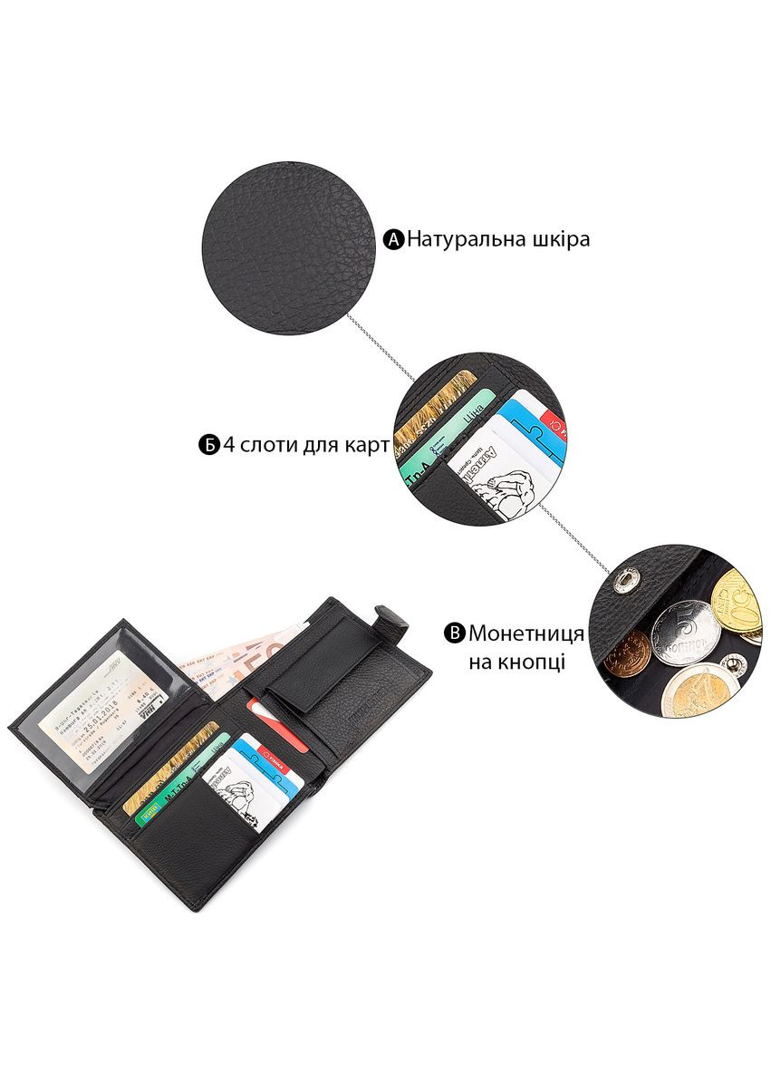 Мужской кожаный кошелек с отделением для прав и монет черный (sku_18328) No Brand (327820062)