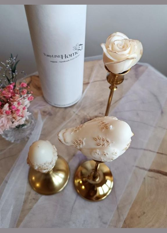 Набір ароматичних великодніх свічок 3 шт горлиця, яйце, троянда, 100% соєвий віск Hand Made (317292725)