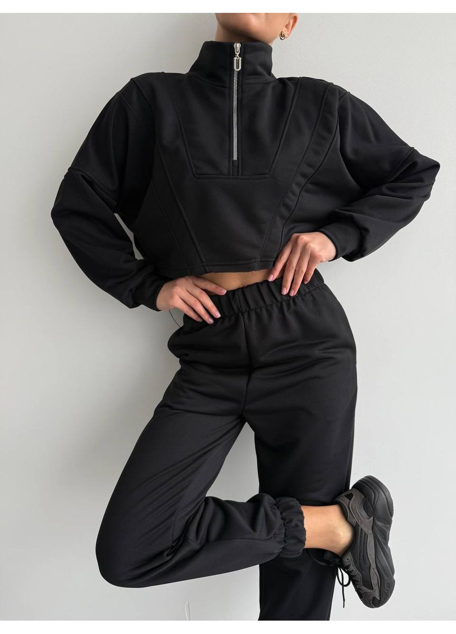 Жіночий спортивний костюм з укороченим худі на блискавці Україна (352193415)