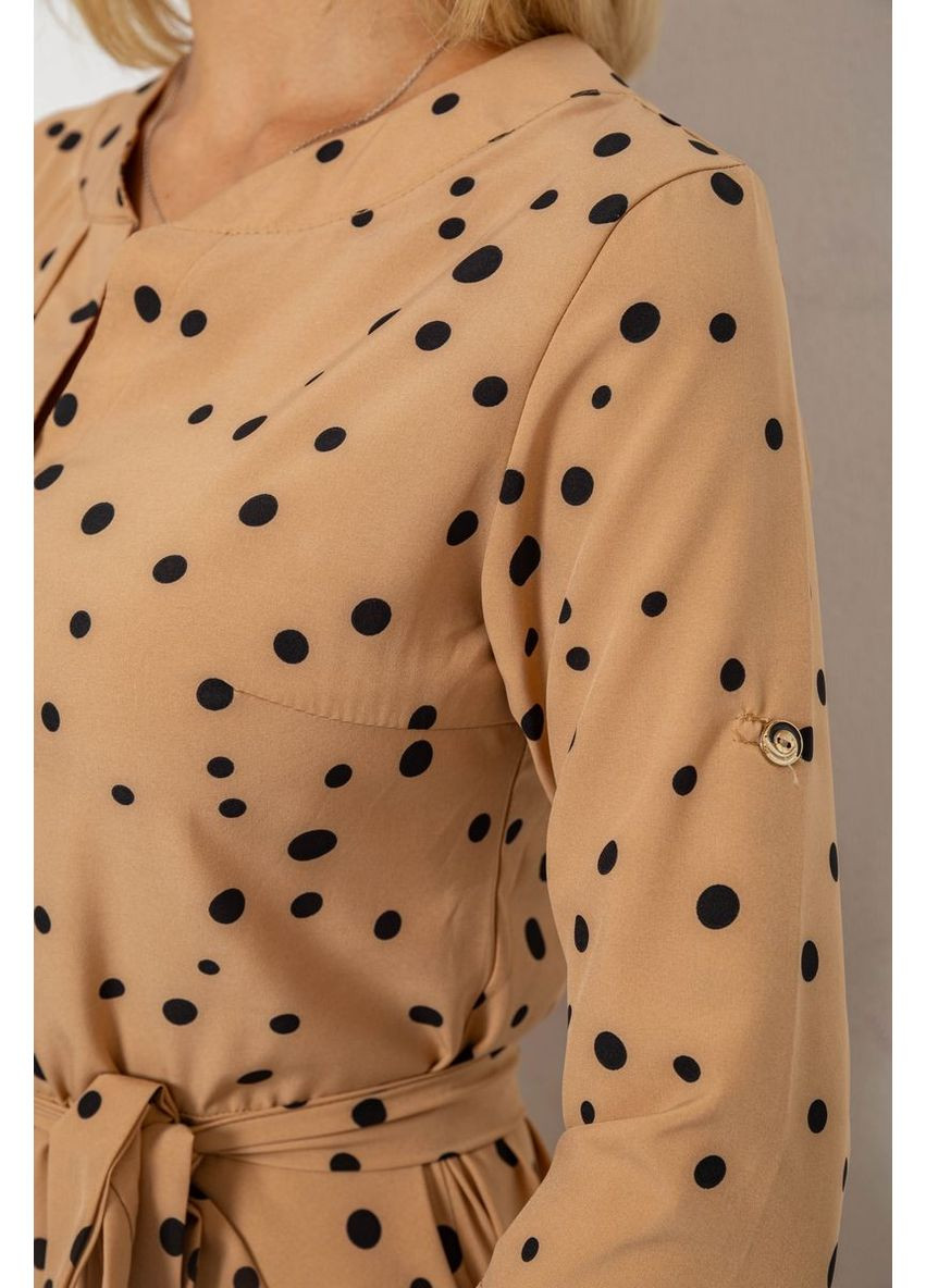 Бежевое деловое платье софт с принтом в горох, 230r1011-6 Ager