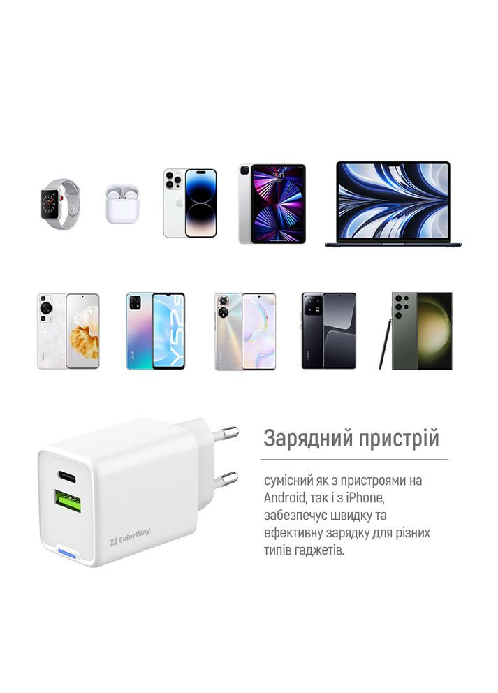 Сетевое зарядное устройство GaN Mini 45W PD Port PPS USB (Type-C PD + USB QC4.0) White (CW-CHS060PD-WT) Colorway (336956368)