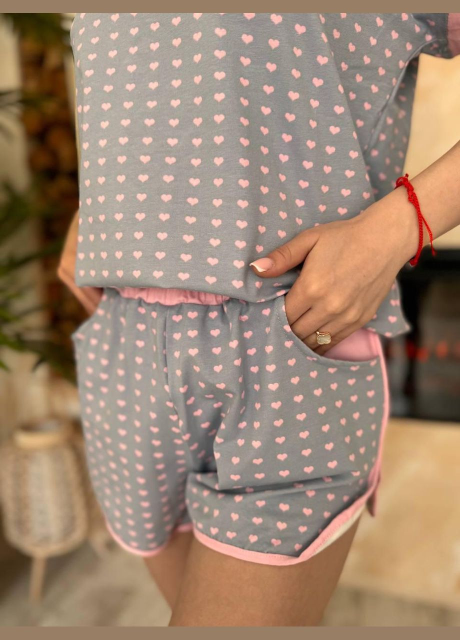 Комбінована всесезон піжама бавовна трикотажна двійка туреччина /m сіро-рожевий (п4к-trikotazh002) No Brand