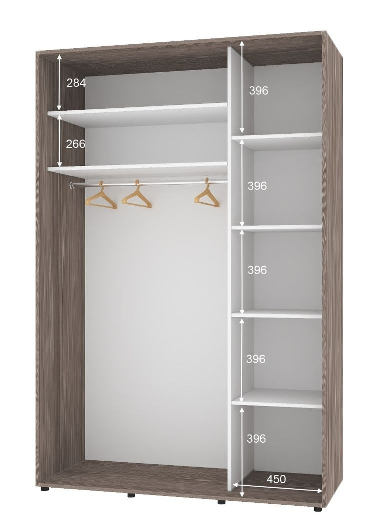 Шафа-купе дводверна 130*60*210 см Трюфель 2 двері ДСП Стандарт Комфорт Меблі (360472492)