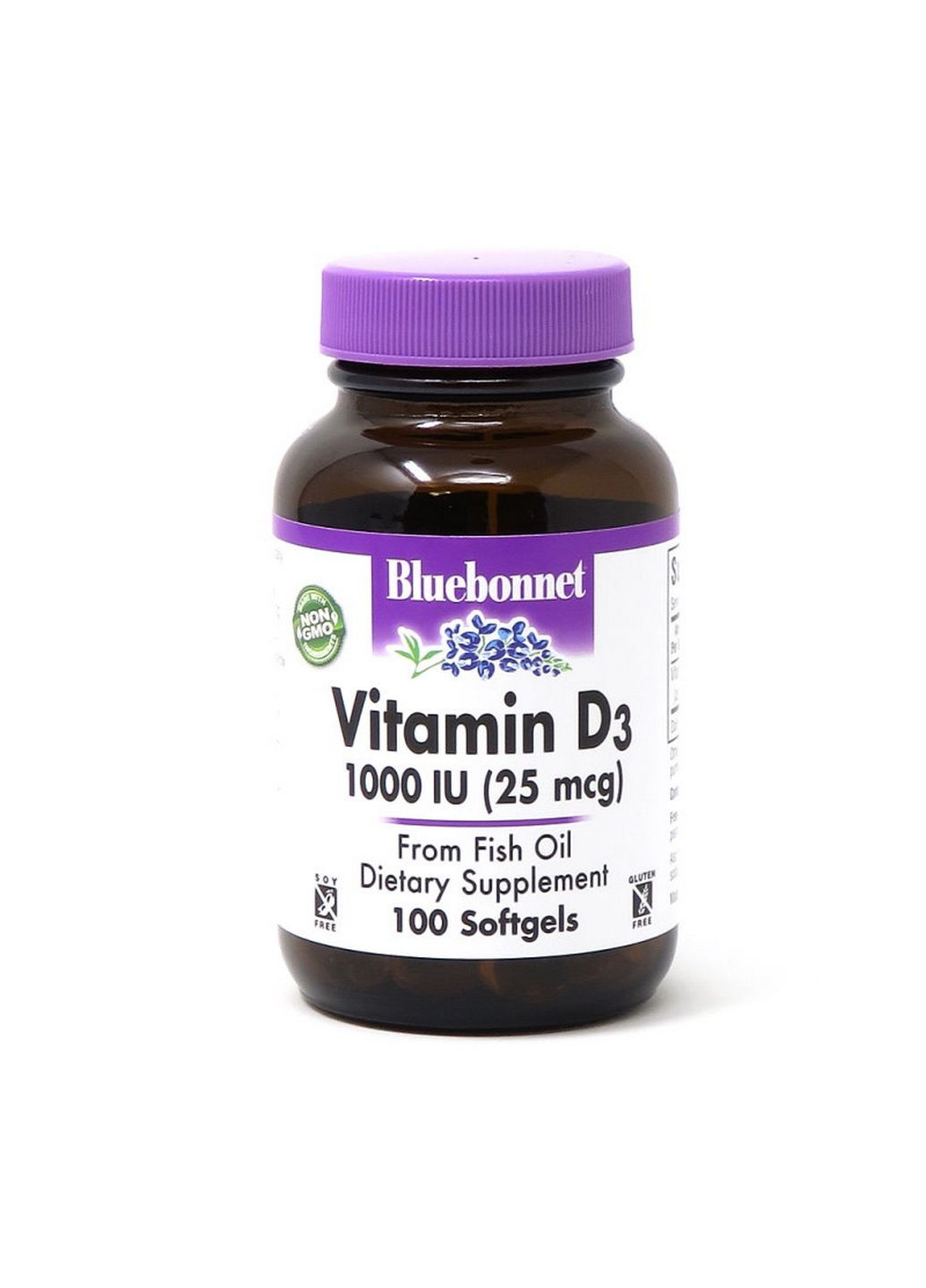 Витамины и минералы Vitamin D3 1000 IU, 100 капсул Bluebonnet Nutrition (293338142)