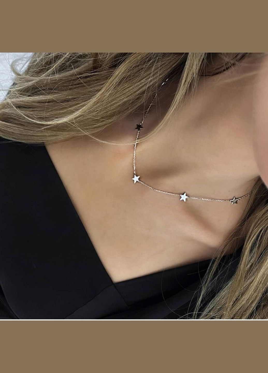 Серебряное колье со звездами покрытое родием Family Jewelry House (322506318)