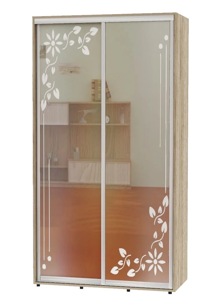 Шафа-купе дводверна Алекса 90*65*210 см Дуб крафт сірий Дзеркало з піскострумним малюнком Алекса (394309624)
