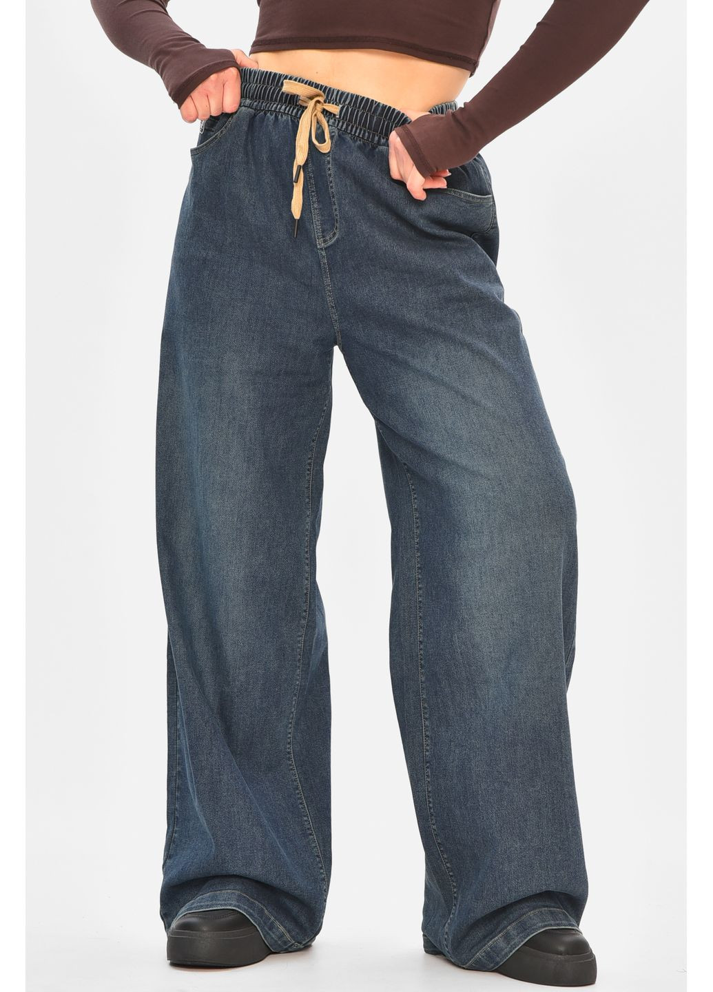 Джинси жіночі однотонні темно-синього кольору Let's Shop - (368540489)