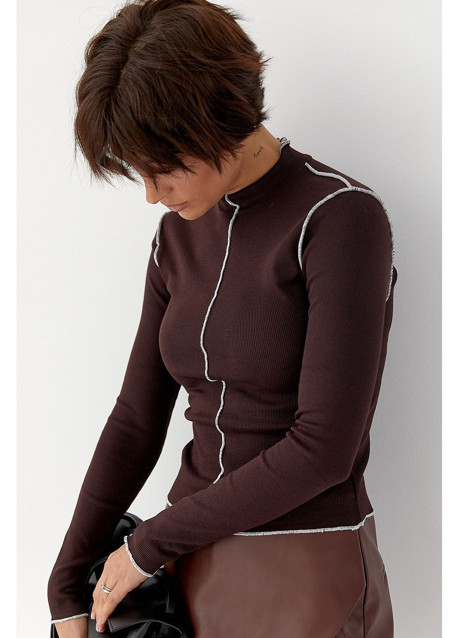 Жіночий лонгслів у рубчик з контрастними швами назовні Lurex (363555380)