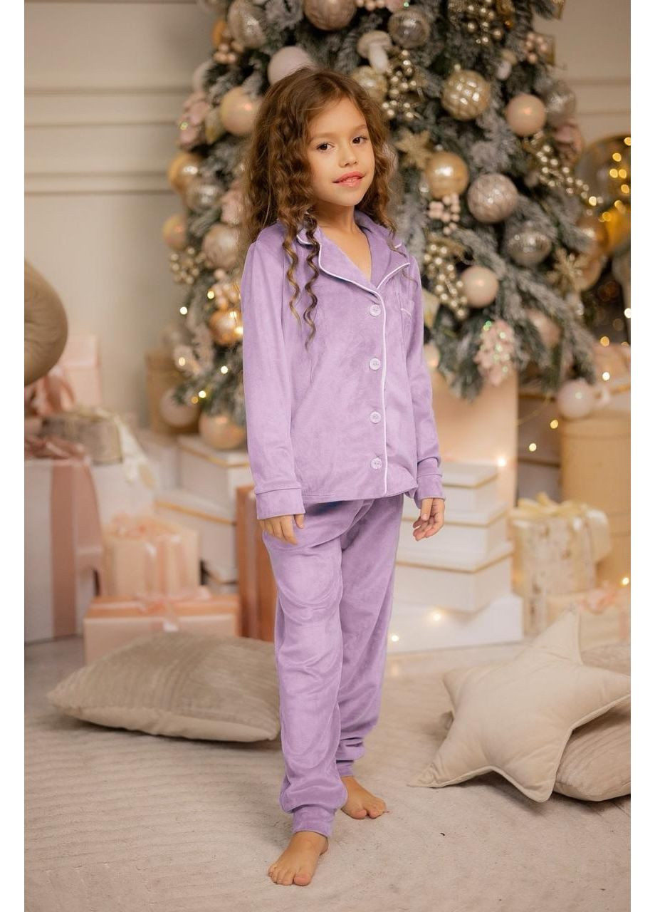 Сиреневая всесезон пижама велюровая детская кофта и штаны сиреневого цвета Kodi