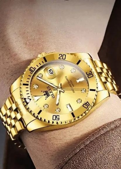 Годинник чоловічий 9809 Gold преміум класу, золотий корпус, кварцовий механізм, водозахист Olevs (354820508)
