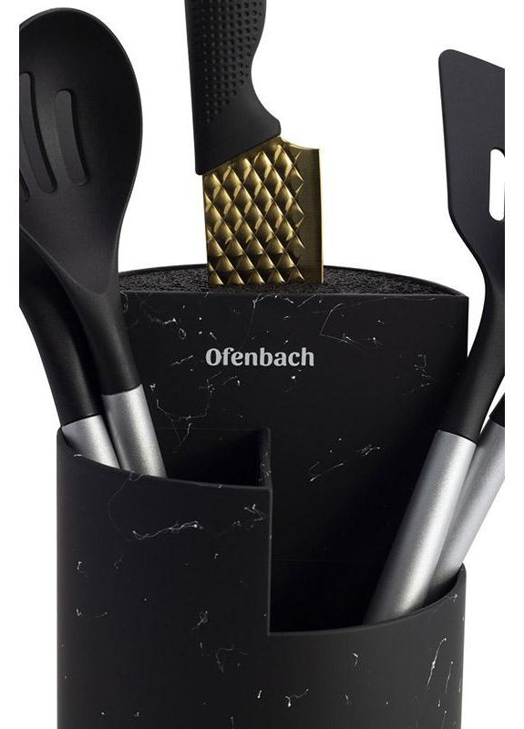 Підставка-колода Black Marble для кухонних ножів і ножиць 16х24см, потрійна кругла Ofenbach (372173294)