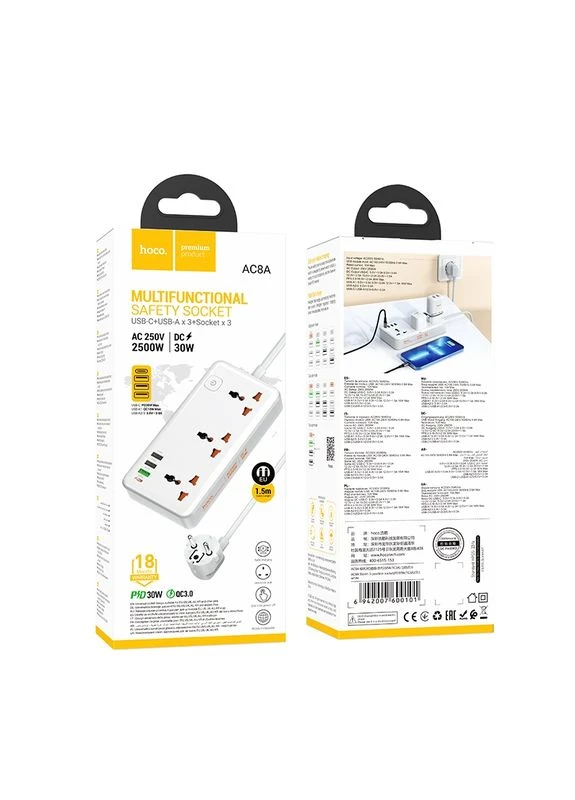 Сетевой Удлинитель AC8A PD30W/QC18W/1C3A 1.5m Hoco (337995193)
