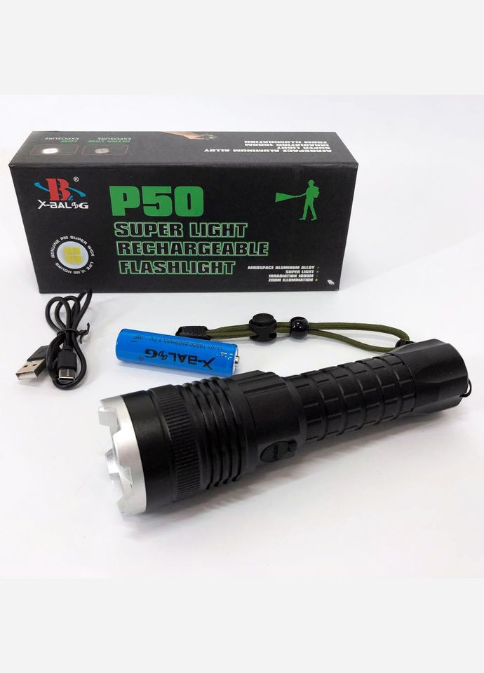 Фонарь аккумуляторный X-Balog BL-A72-P50, ручной фонарик, водонепроницаемый фонарь, мощный аккумуляторный Bailong (364665644)