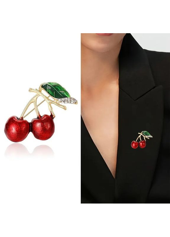 Золотиста брошка у вигляді червоної вишні з білими стразами 3 см LuxAurum285 Fashion Jewelry (346394948)