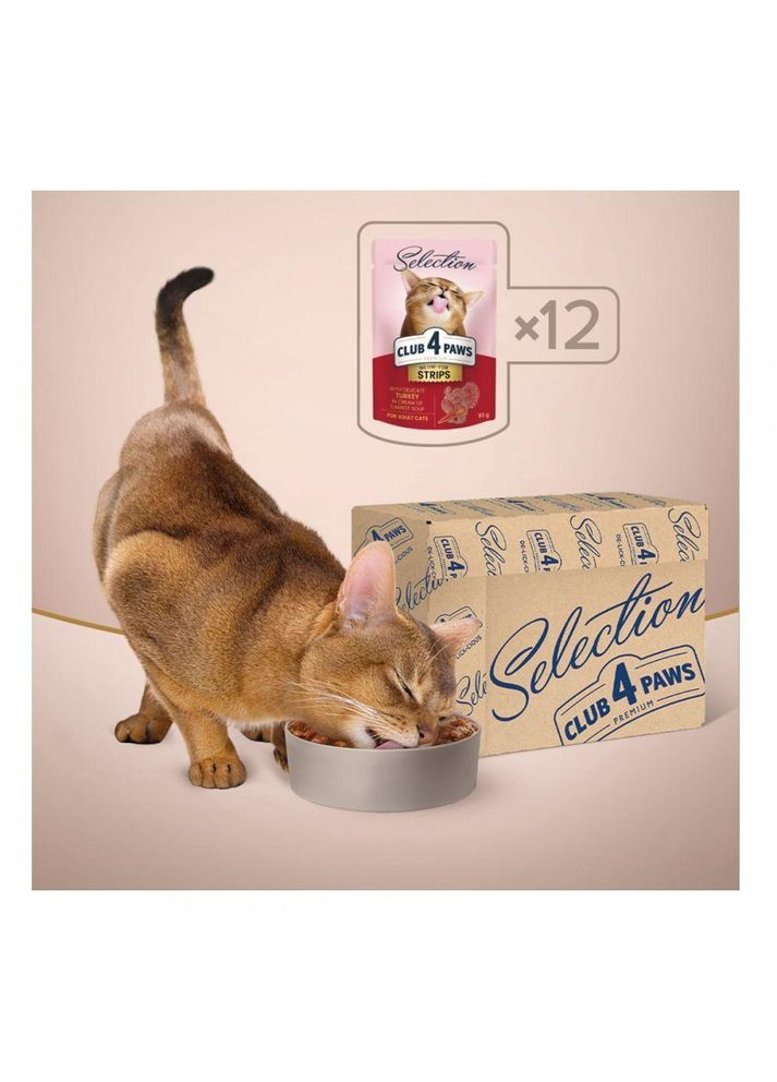 Влажный корм пауч для кошек Club 4 Paws Premium Полосочки с индейкой в крем супе из моркови, 85 г (8070) Клуб 4 Лапы (278308983)