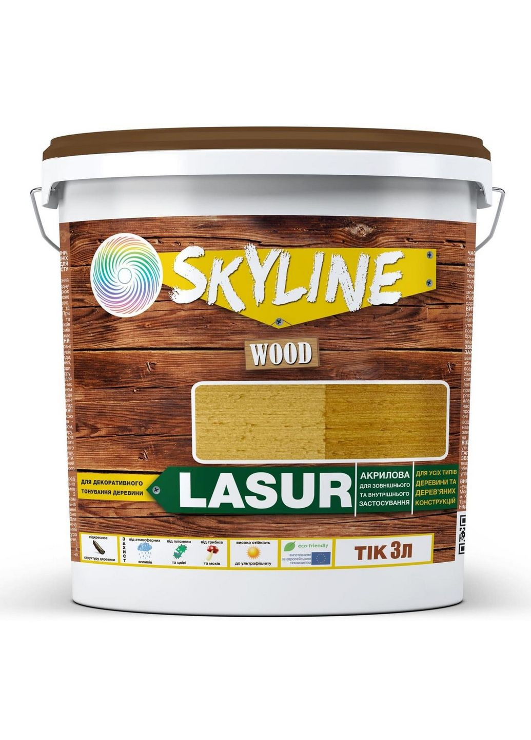 Лазурна декоративно-захисна для обробки дерева LASUR Wood Тік 3л SkyLine (283327675)