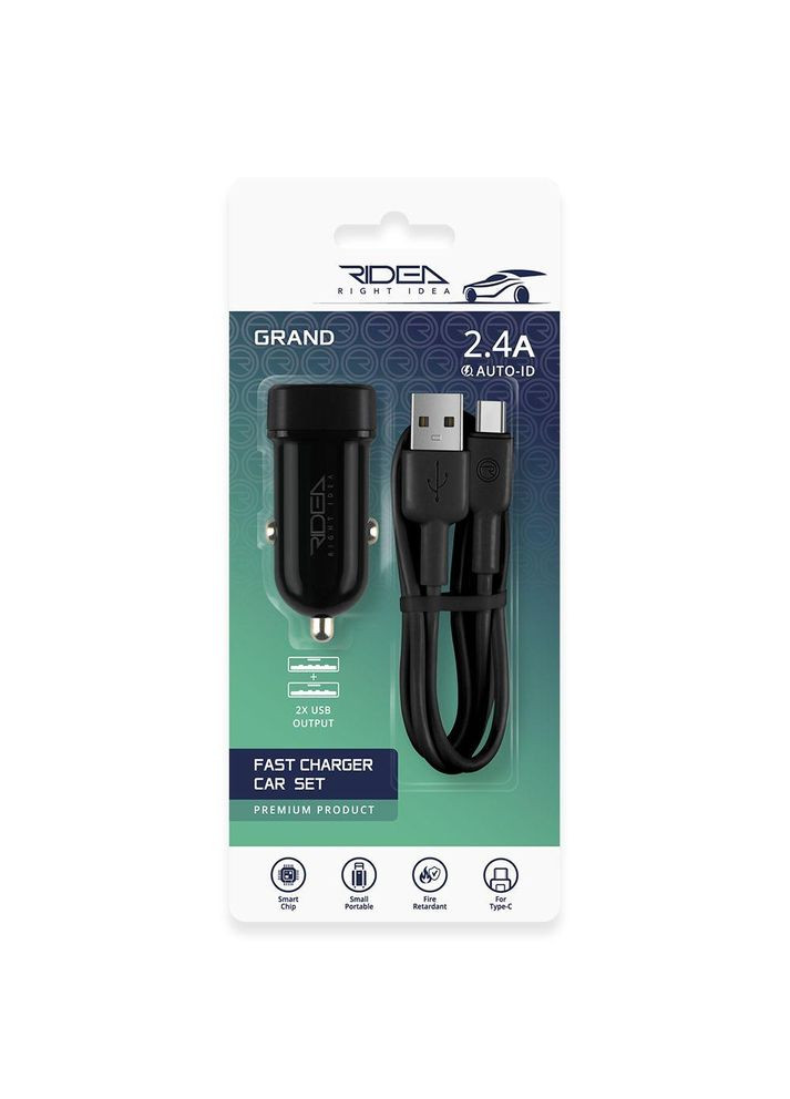 Автомобільний Зарядний Пристрій RCC-21212 Grand Type-C 2USB 2.4 A Колір Бiлий Ridea (340935338)