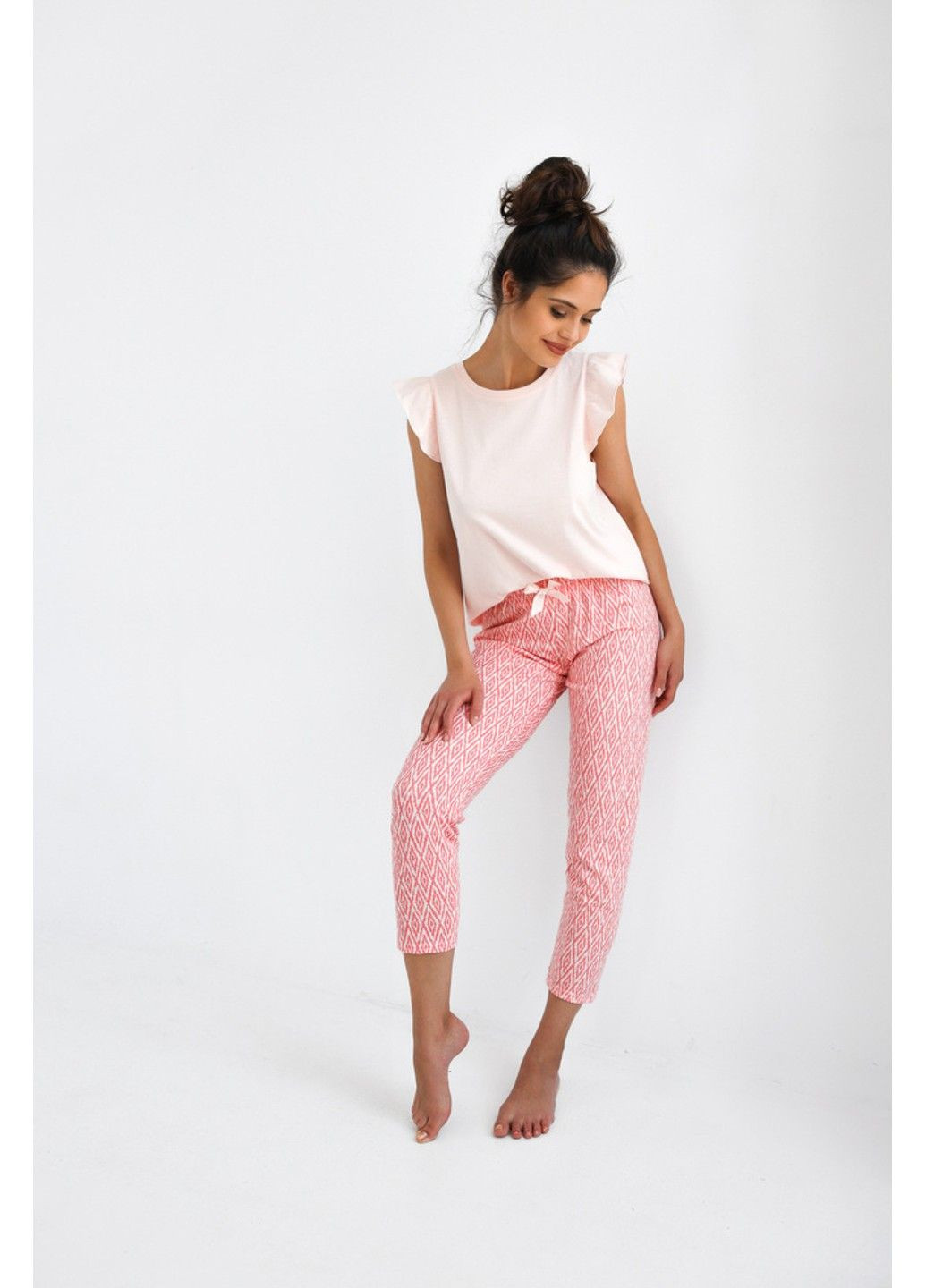 Пудровая пижама хлопковая с брюками абрикосовая elena s2020227 Sensis