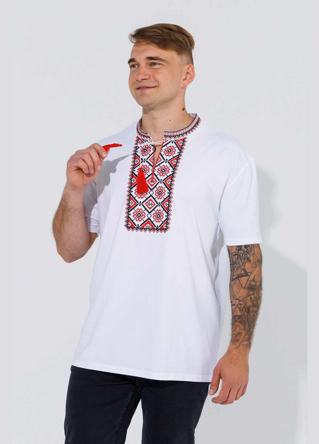 Белая вышиванка футболка мужская француз бело-красный (2000990486066a) shop (2000990486066) (364723933)