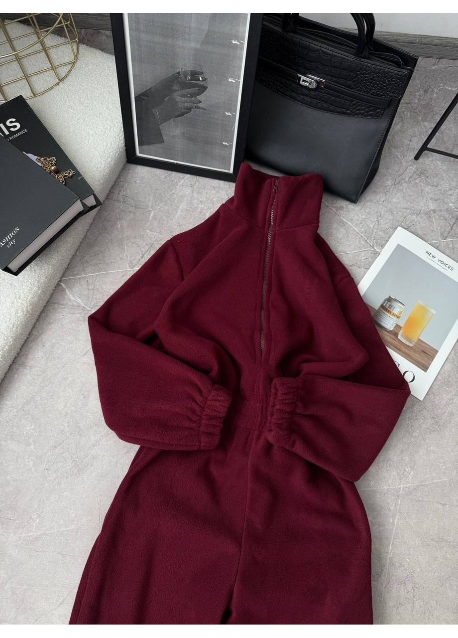 Жіночий флісовий комбінезон KaraMix однотонний бордовий повсякденний фліс