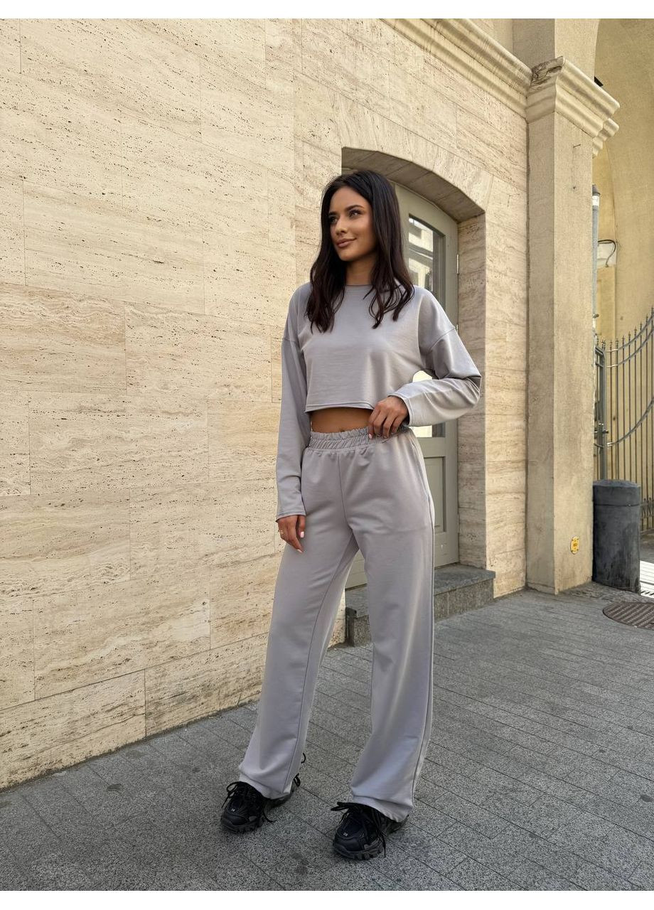 Жіночий костюм кроп-світшот + прямі штани No Brand Р1559-7071 (355312742)