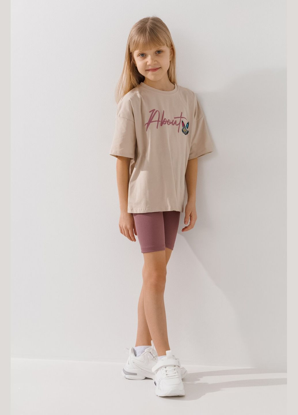 Бежевая летняя футболка с принтом для девочки 16569 134 см бежевый shop (2000990924506) Baby Show